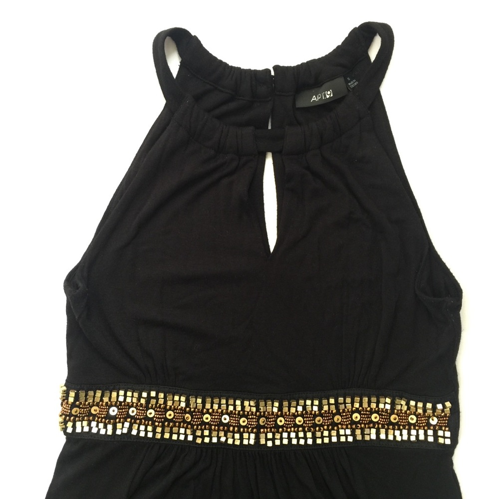 Gold Black jewel Evening Casual Dress Small sleeveless halter neck glam keyhole - Picture 3 of 6